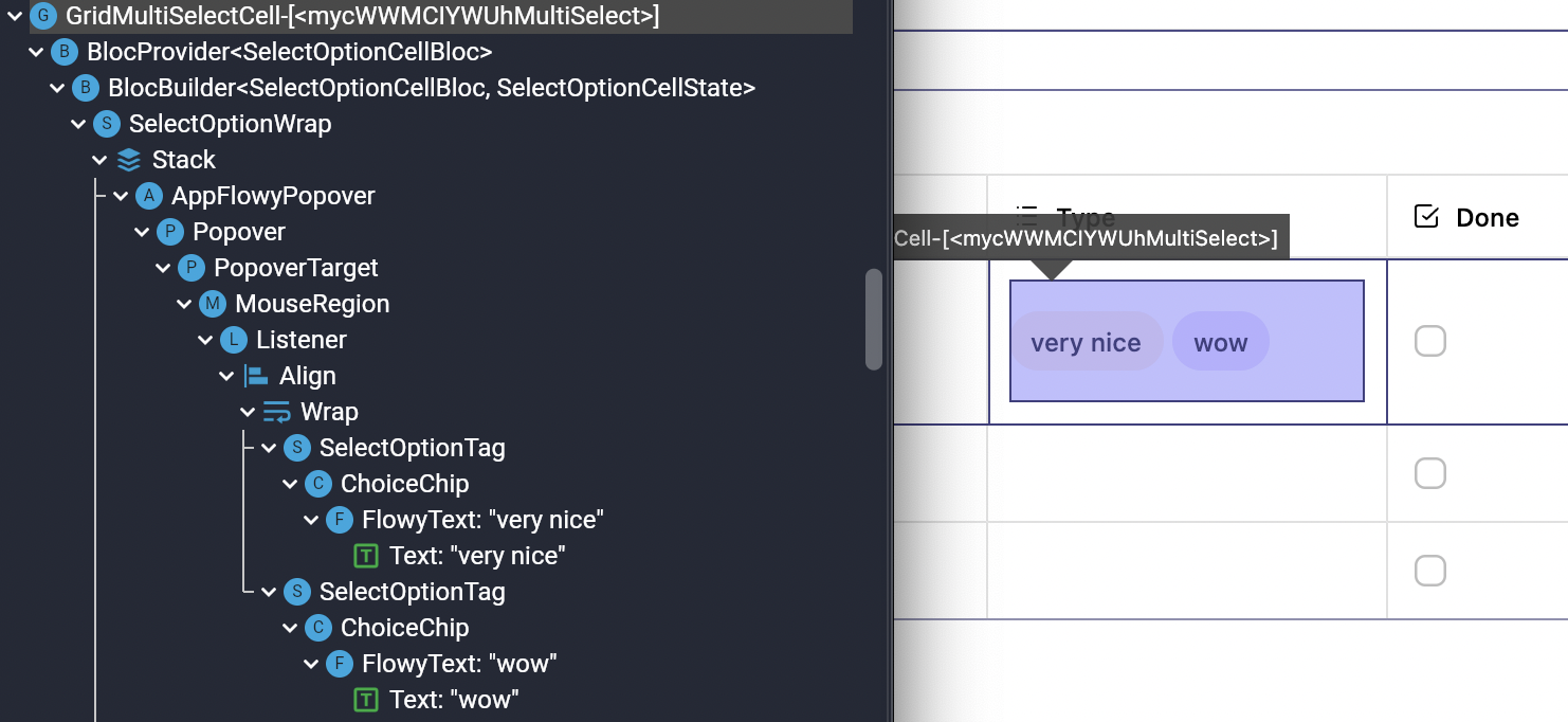 GridMultiSelectCell Widget Tree