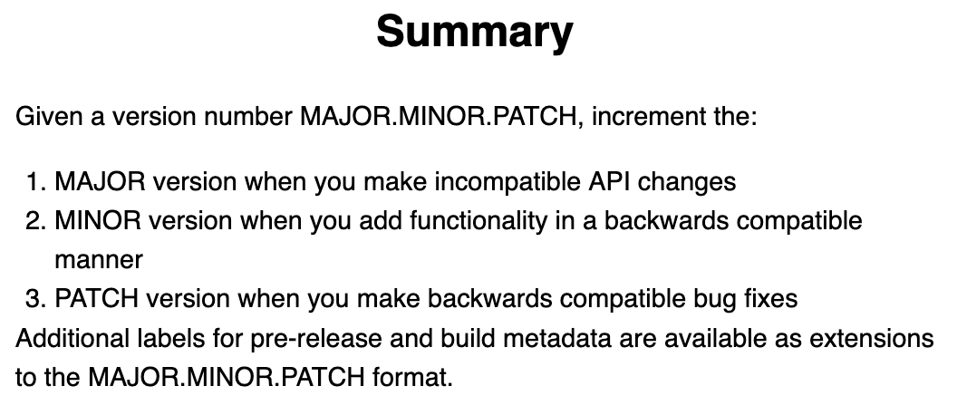 semver summary